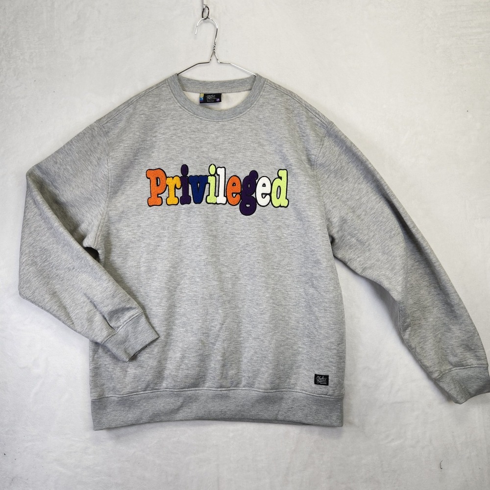 Bleecker & Mercer Privileged Chenille Graphic Sweatshirt Gray Mens 2X‎ Pullover